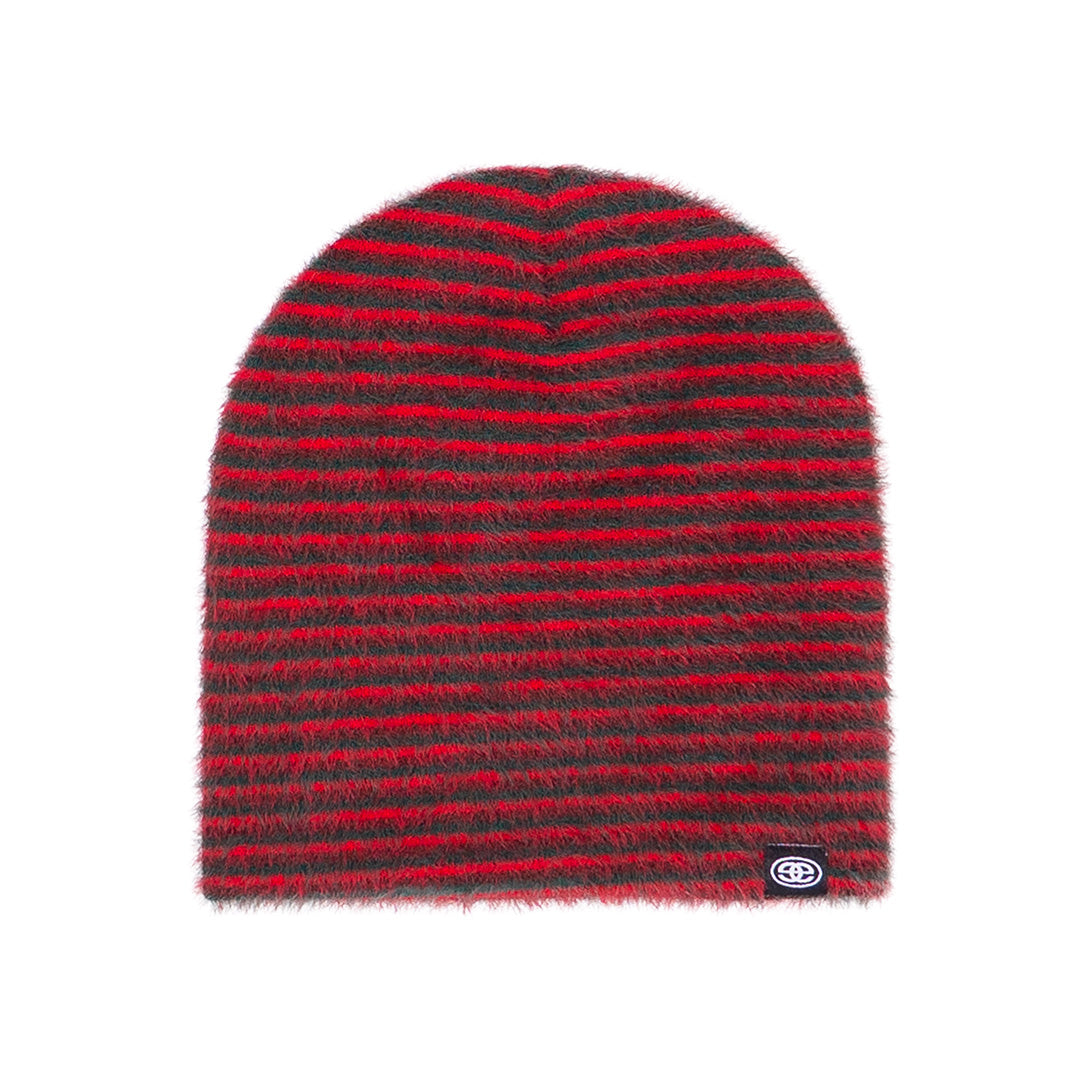 Mohair Stripe Beanie - Red/Green