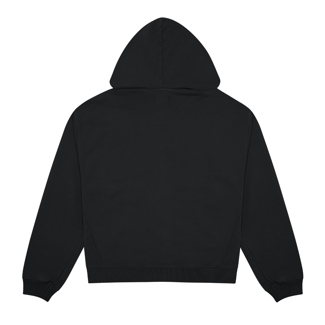 Label Pocket Zip Hood - Faded Black