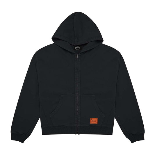 Label Pocket Zip Hood - Faded Black