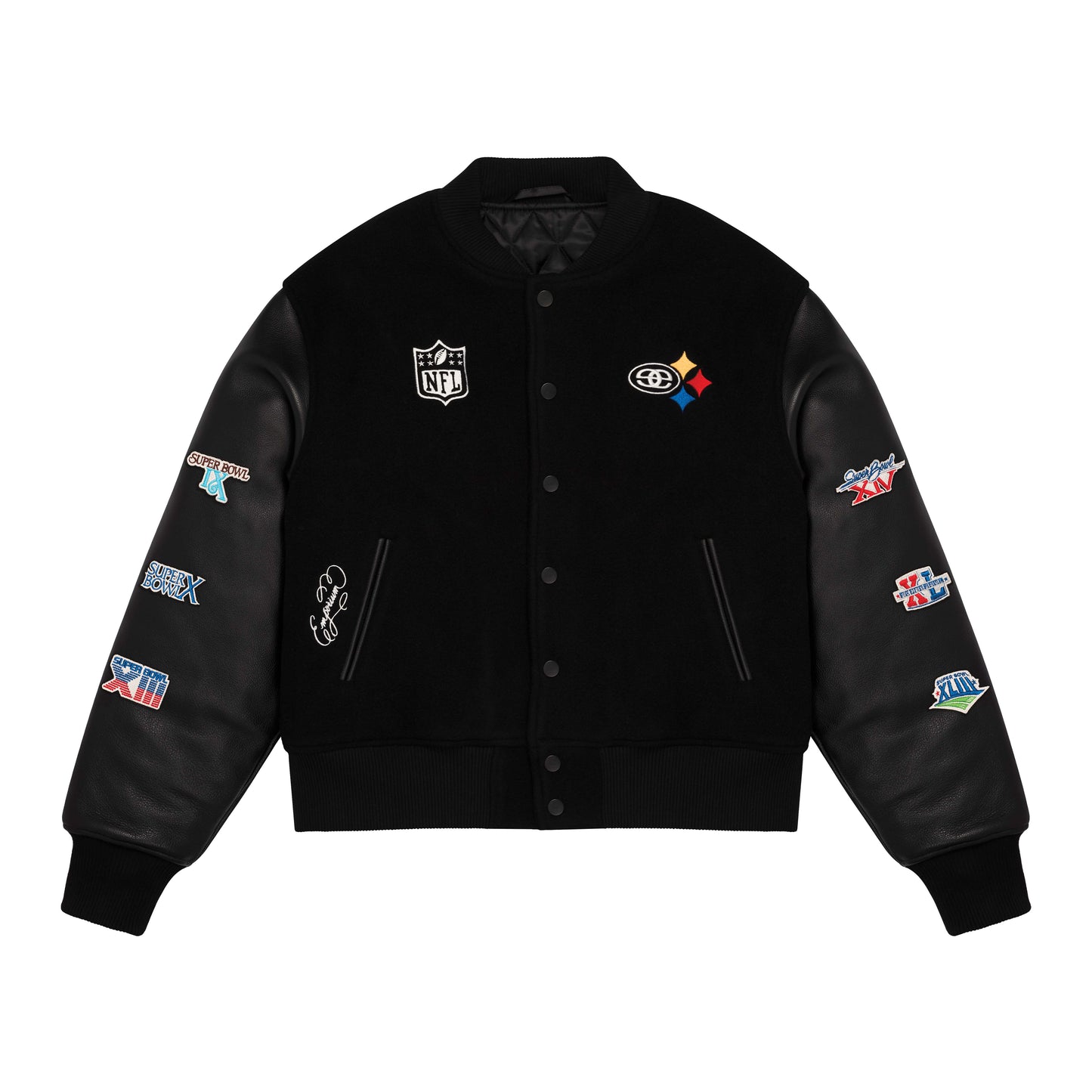 Emporium x Steelers Leather Varsity Jacket - Black