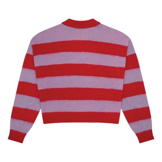 Mohair Knit Polo - Red/Lavender