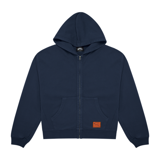 Label Pocket Zip Hood - Faded Navy