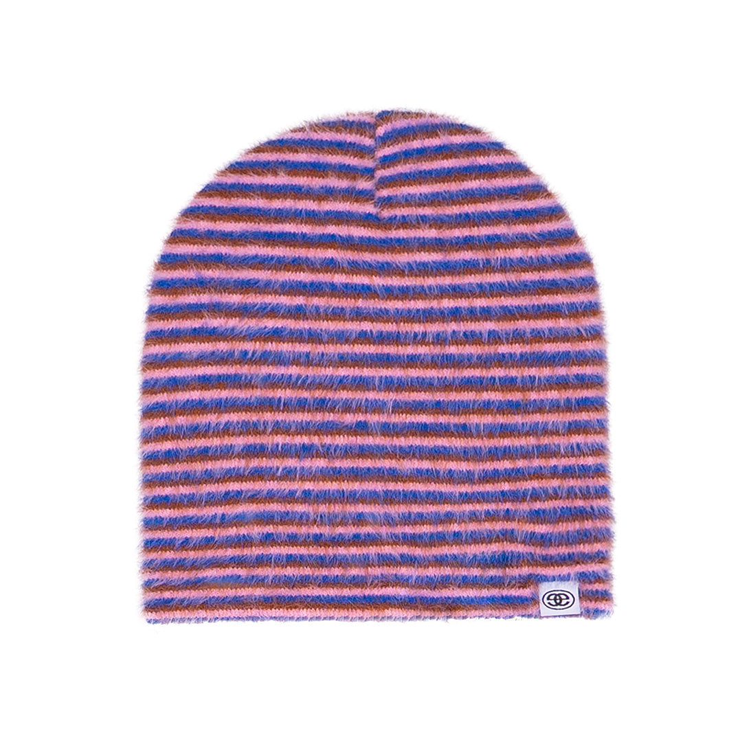 Mohair Stripe Beanie - Pink/Blue