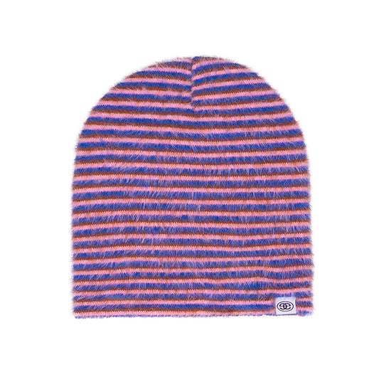 Mohair Stripe Beanie - Pink/Blue