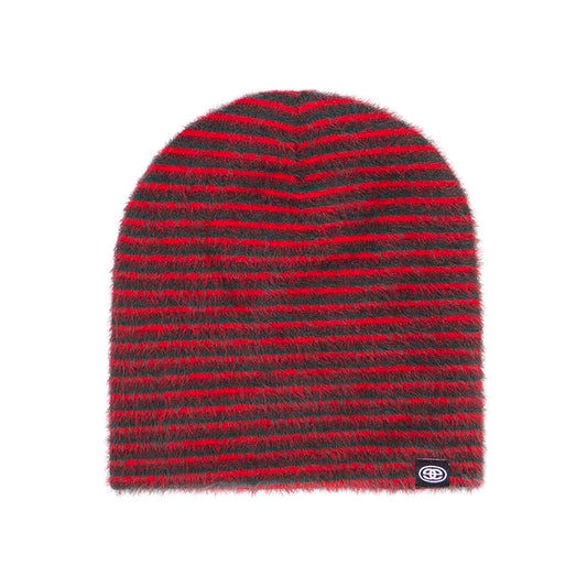 Mohair Stripe Beanie - Red/Green