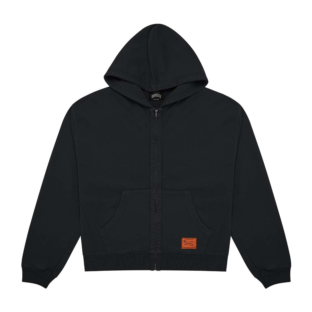 Label Pocket Zip Hood - Faded Black