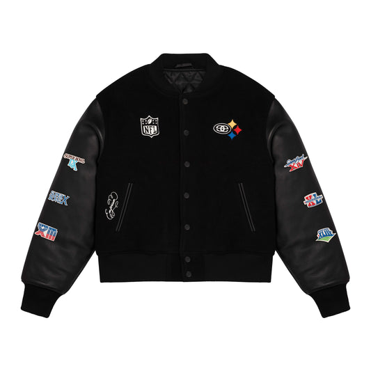 Emporium x Steelers Leather Varsity Jacket - Black