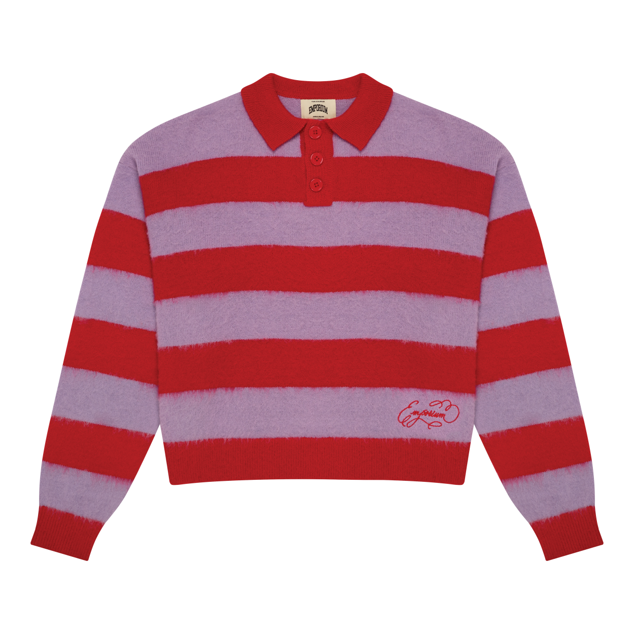 Mohair Knit Polo - Red/Lavender