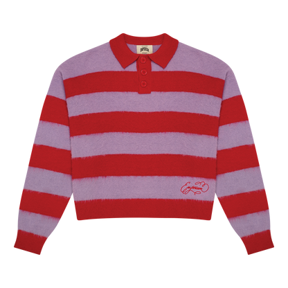 Mohair Knit Polo - Red/Lavender