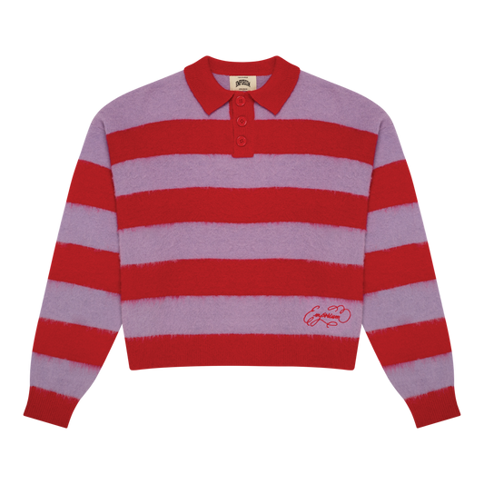 Mohair Knit Polo - Red/Lavender