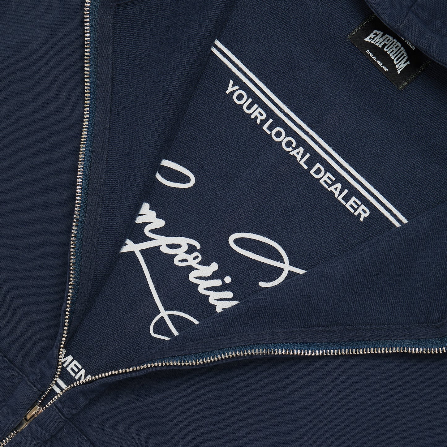 Label Pocket Zip Hood - Faded Navy