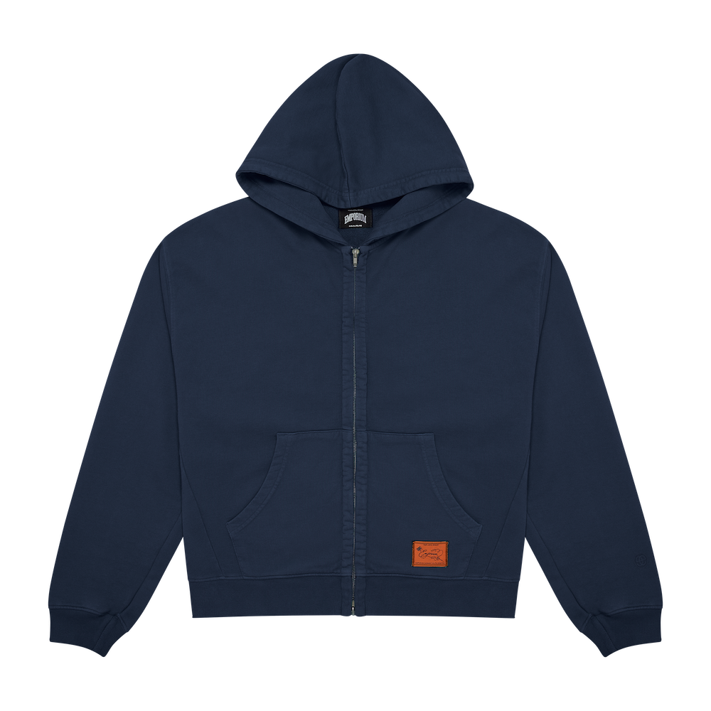 Label Pocket Zip Hood - Faded Navy