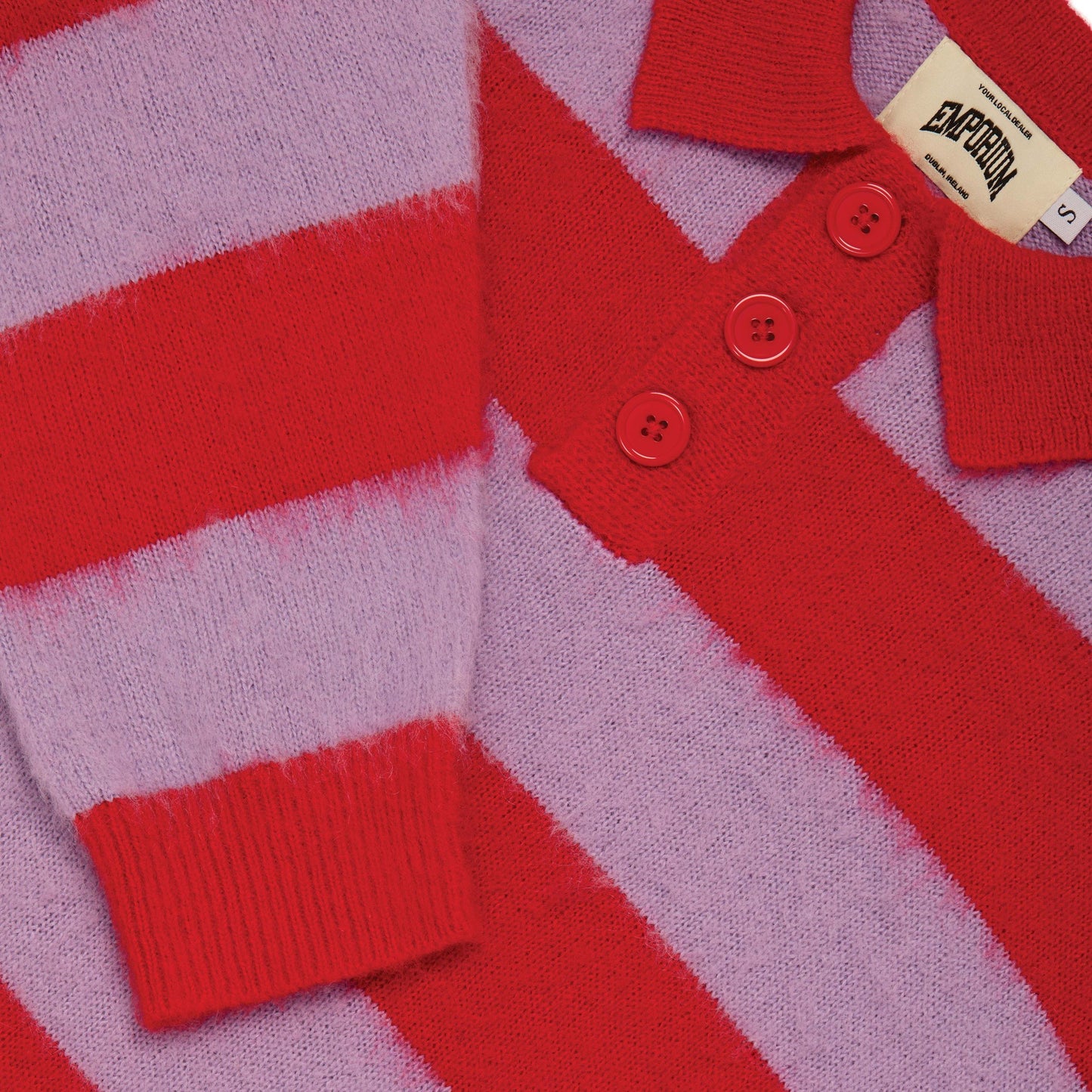 Mohair Knit Polo - Red/Lavender