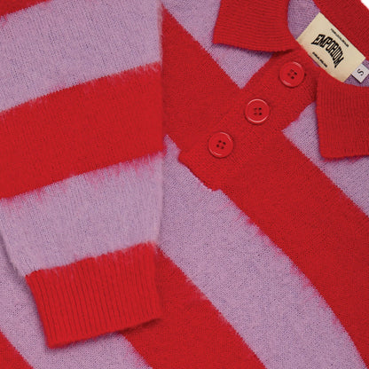 Mohair Knit Polo - Red/Lavender